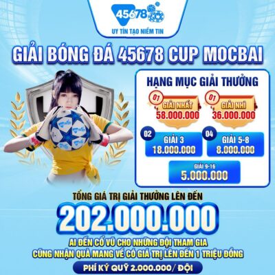 Tham Gia Giải Bóng Đá 45678 CUP MOCBAI 2025 – Sân Chơi Thể Thao Lớn Nhất Khu Vực Mộc Bài!